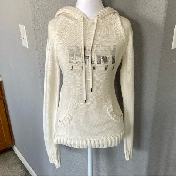 DKNY Cream Knit Sweater with Silver Lettering - Picture 1 of 7